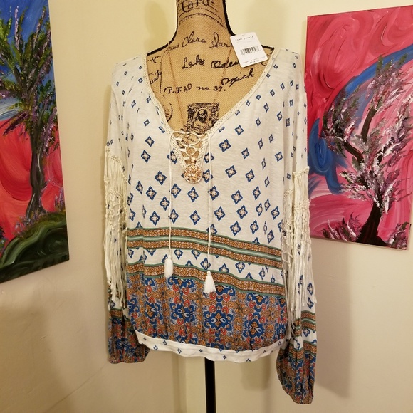Free People Tops - {NWT} Free People Macra Maze Me fringe top